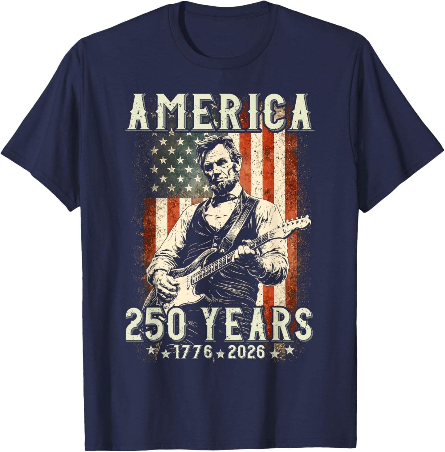 Vintage Abraham Lincoln Abe Lincoln Playing Guitar 250 Years T-Shirt - T-Shirt | Navy