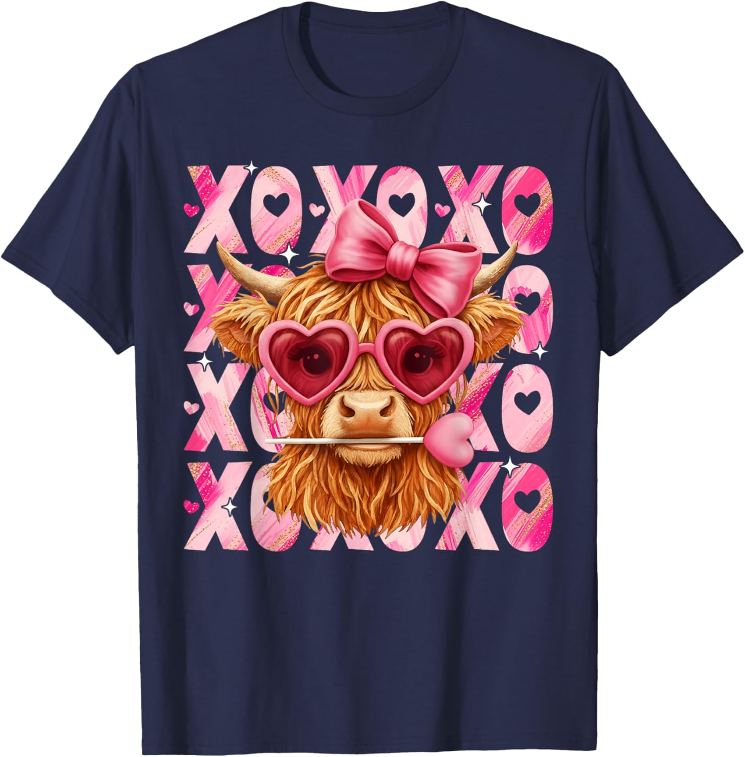 XOXO Valentine Heifer Cow Heart Sunglasses Girl Women Kid T-Shirt - T-Shirt | Navy