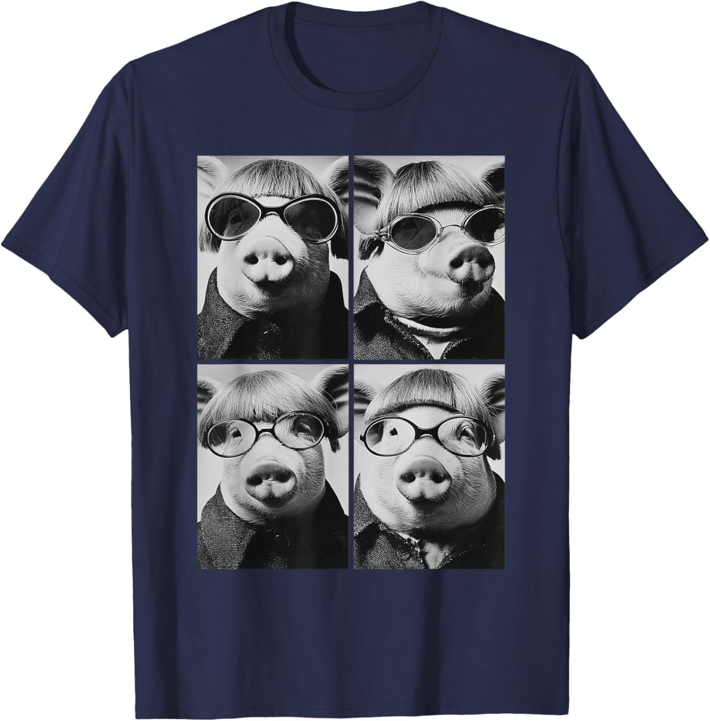 Funny Pigs with Sunglasses Farm Animals Meme Bob Haircut T-Shirt - T-Shirt | Navy
