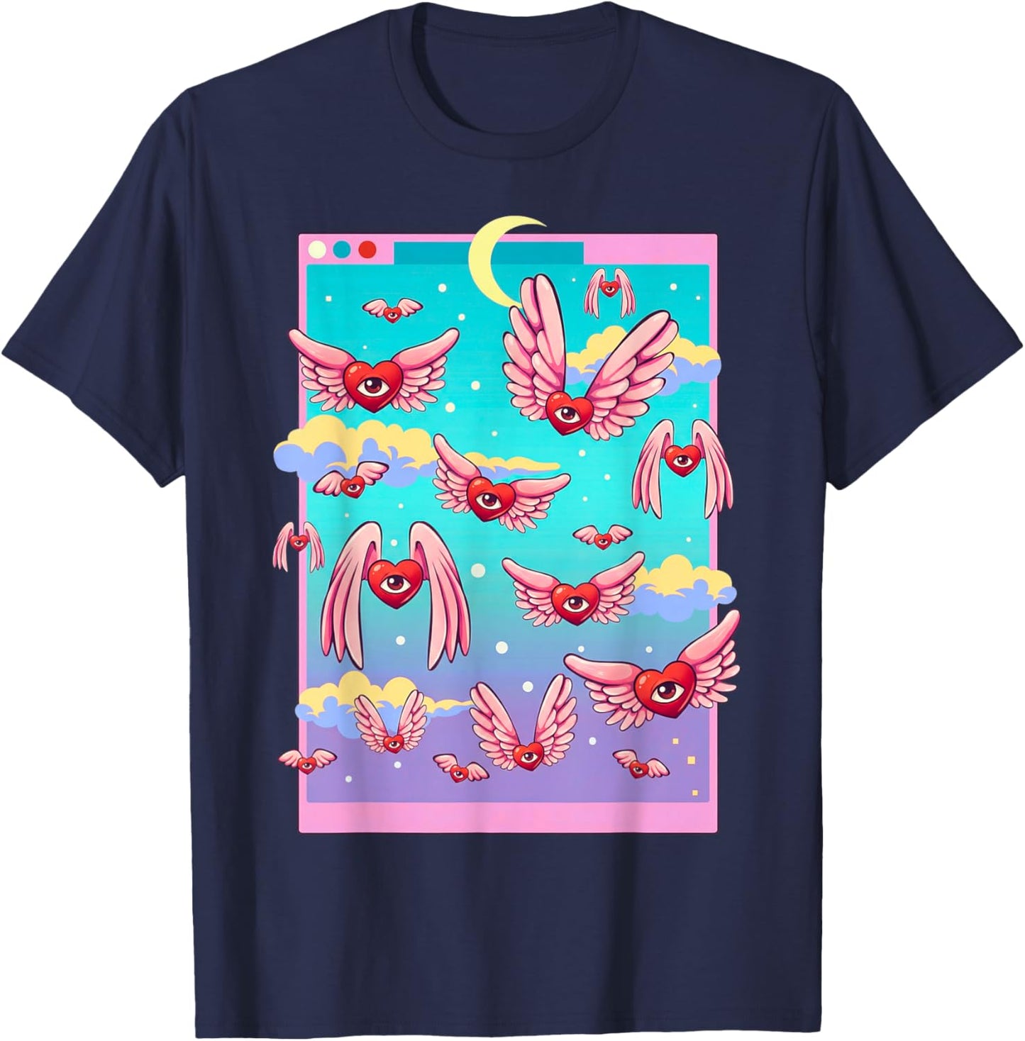 Weirdcore Trippy One Eyed Hearts Valentine's Day Dreamcore T-Shirt - T-Shirt | Navy