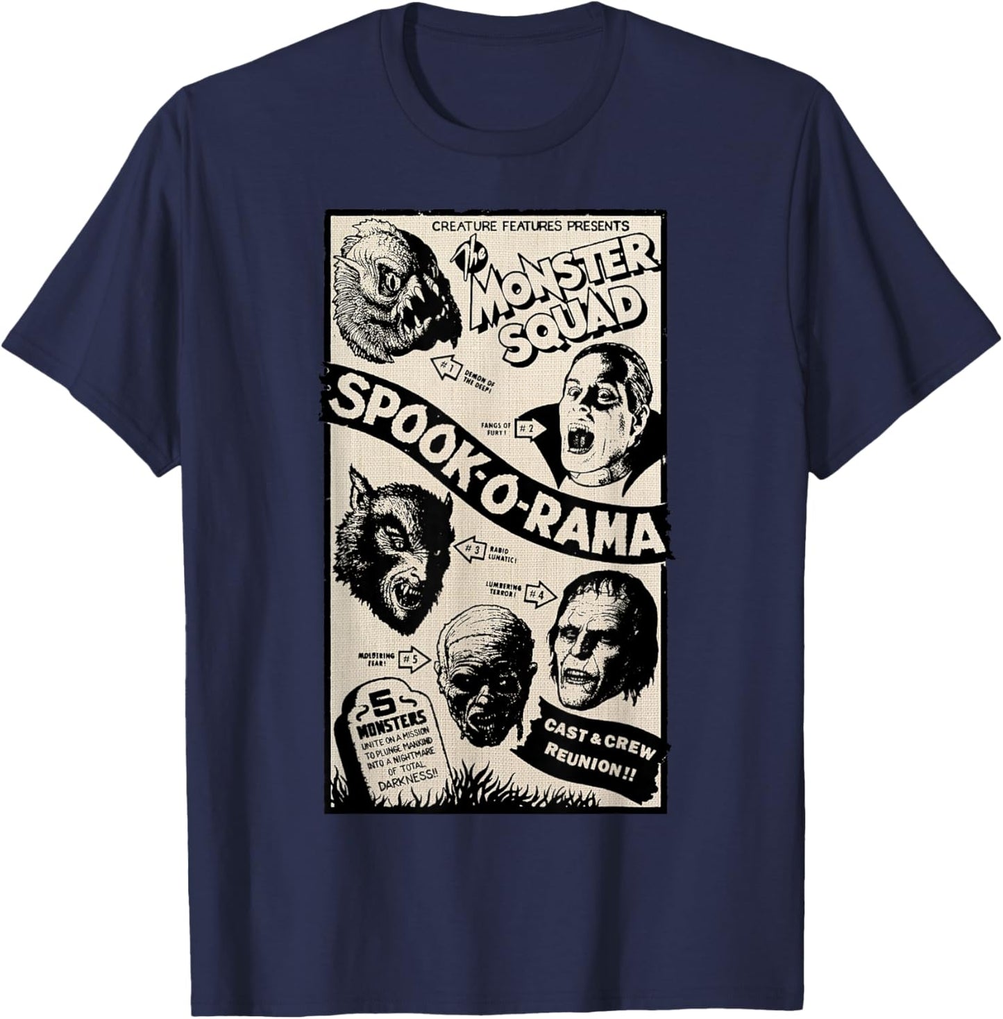 Vintage Halloween Spook-O-Rama Horror Show Monster Squad T-Shirt - T-Shirt | Navy
