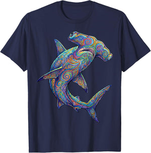 Colorful Hammerhead Shark Abstract Ocean Art Marine Life T-Shirt - T-Shirt | Navy
