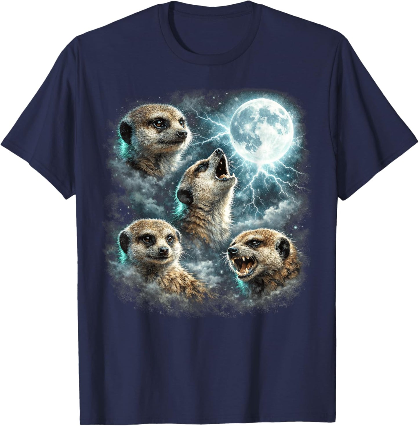 Howling Meerkats Vintage 90s Retro Moon Graphic T-Shirt - T-Shirt | Navy