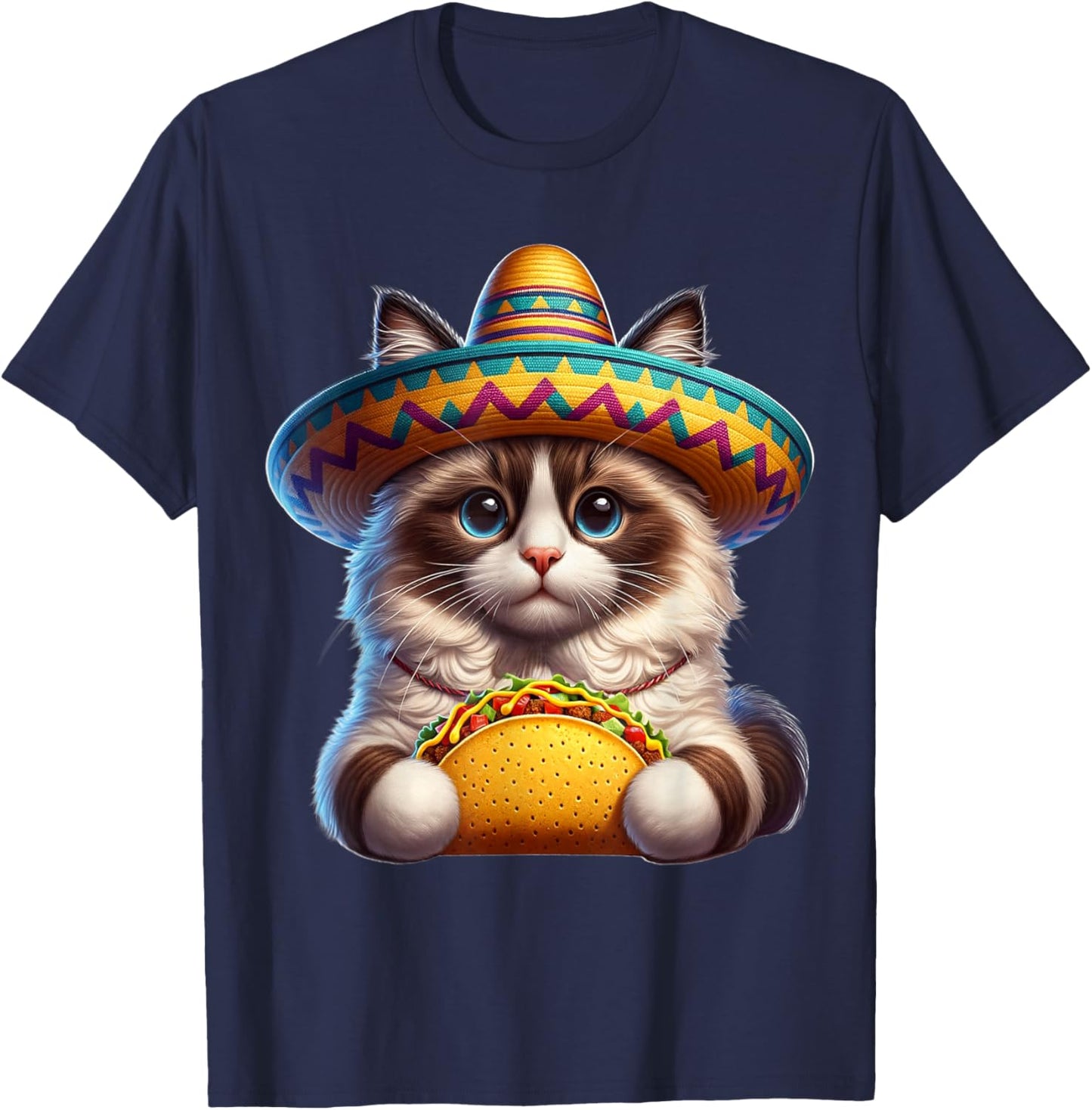 Ragdoll Cat Cinco De Mayo Cat T-Shirt - T-Shirt | Navy