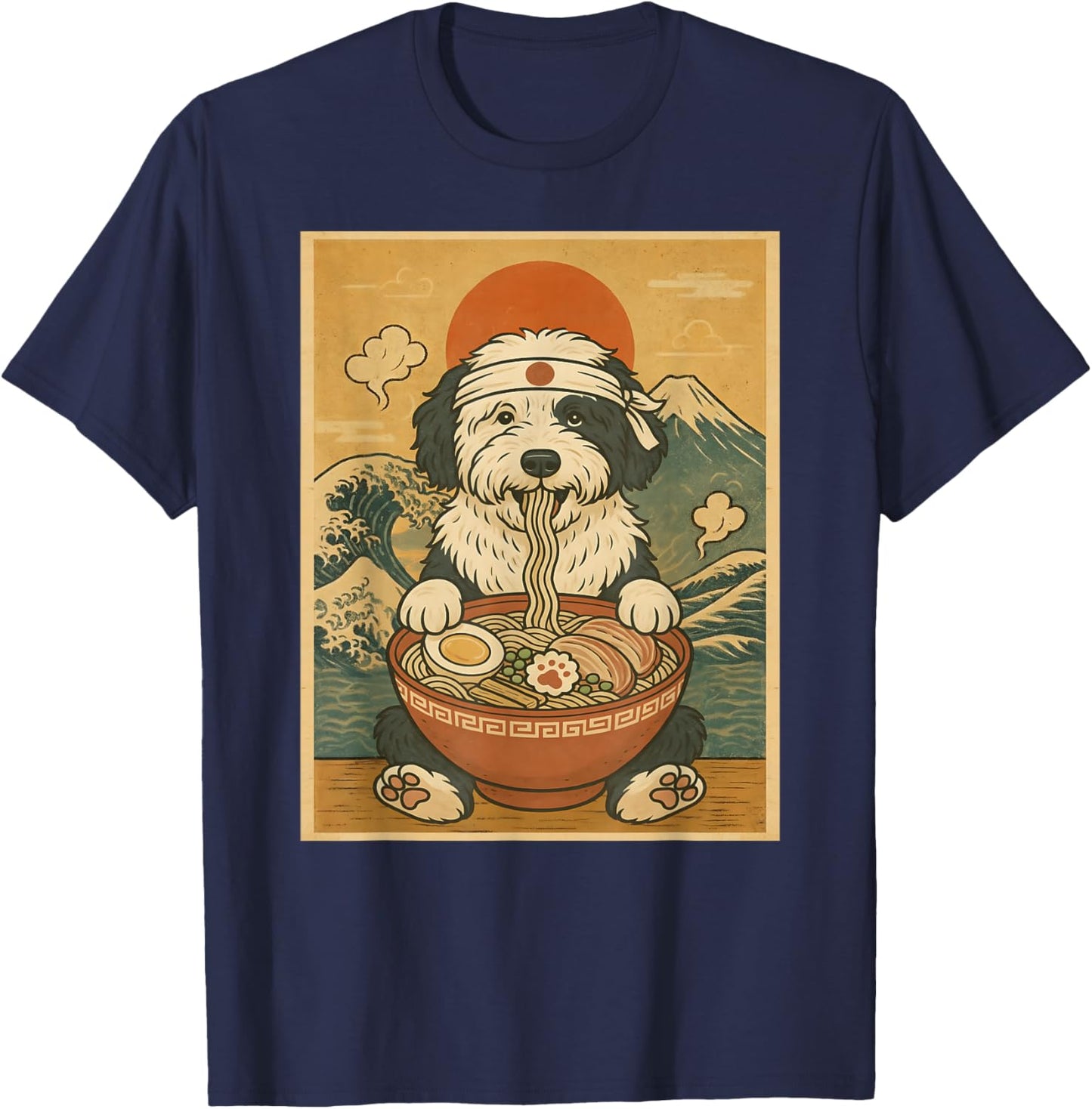 Kawaii Sheepadoodle Japanese Ramen Noodles T-Shirt - T-Shirt | Navy