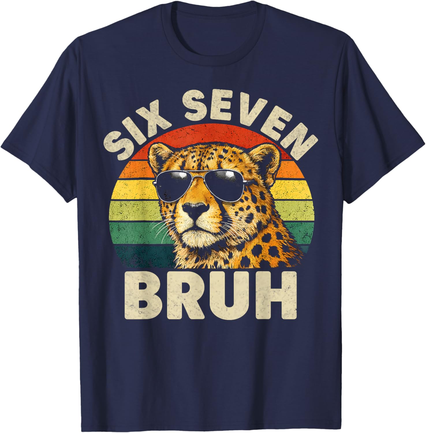 Boys Animal Print Clothes Six Seven Bruh Cheetah 67 Meme T-Shirt - T-Shirt | Navy