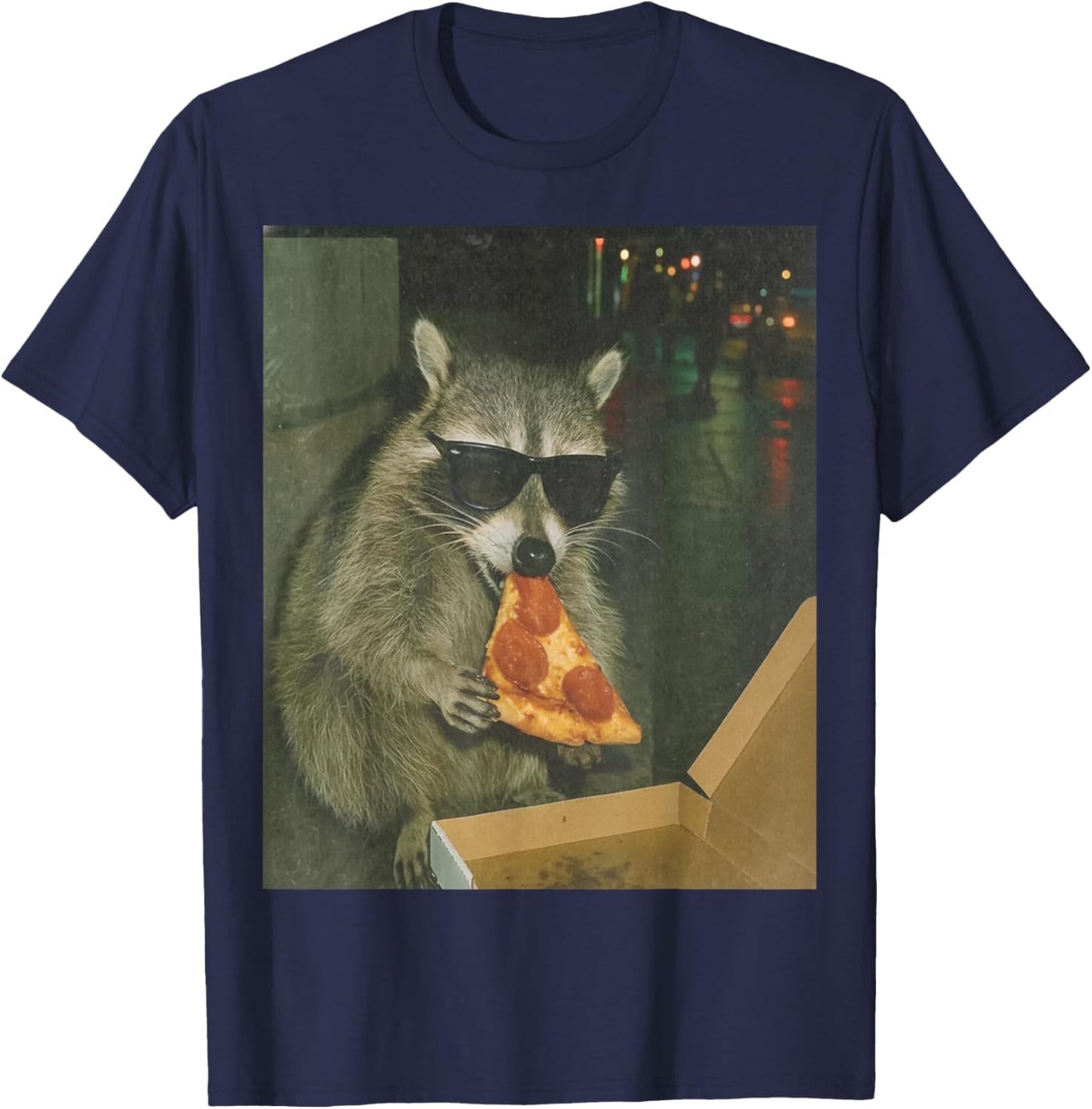 Funny Raccoon Eating Pizza Animal Meme Women T-Shirt - T-Shirt | Navy