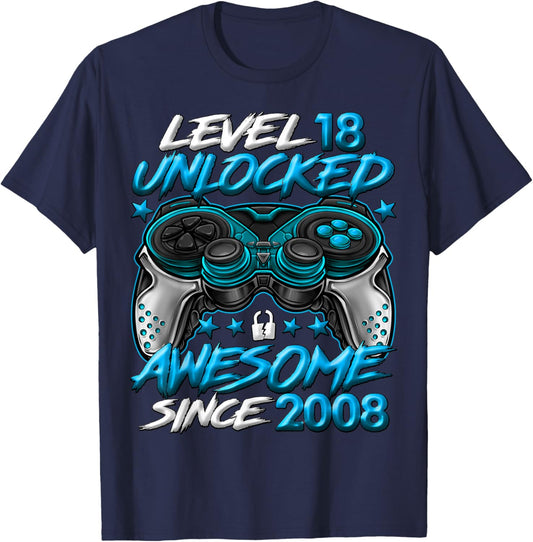 Level 18 Unlocked 18 Year Old Gifts Boys 18th Birthday Boy T-Shirt - T-Shirt | Navy