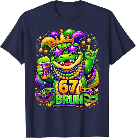 67 Mardi Gras Party Alligator Mardigator Six Seven Bruh Boys T-Shirt - T-Shirt | Navy