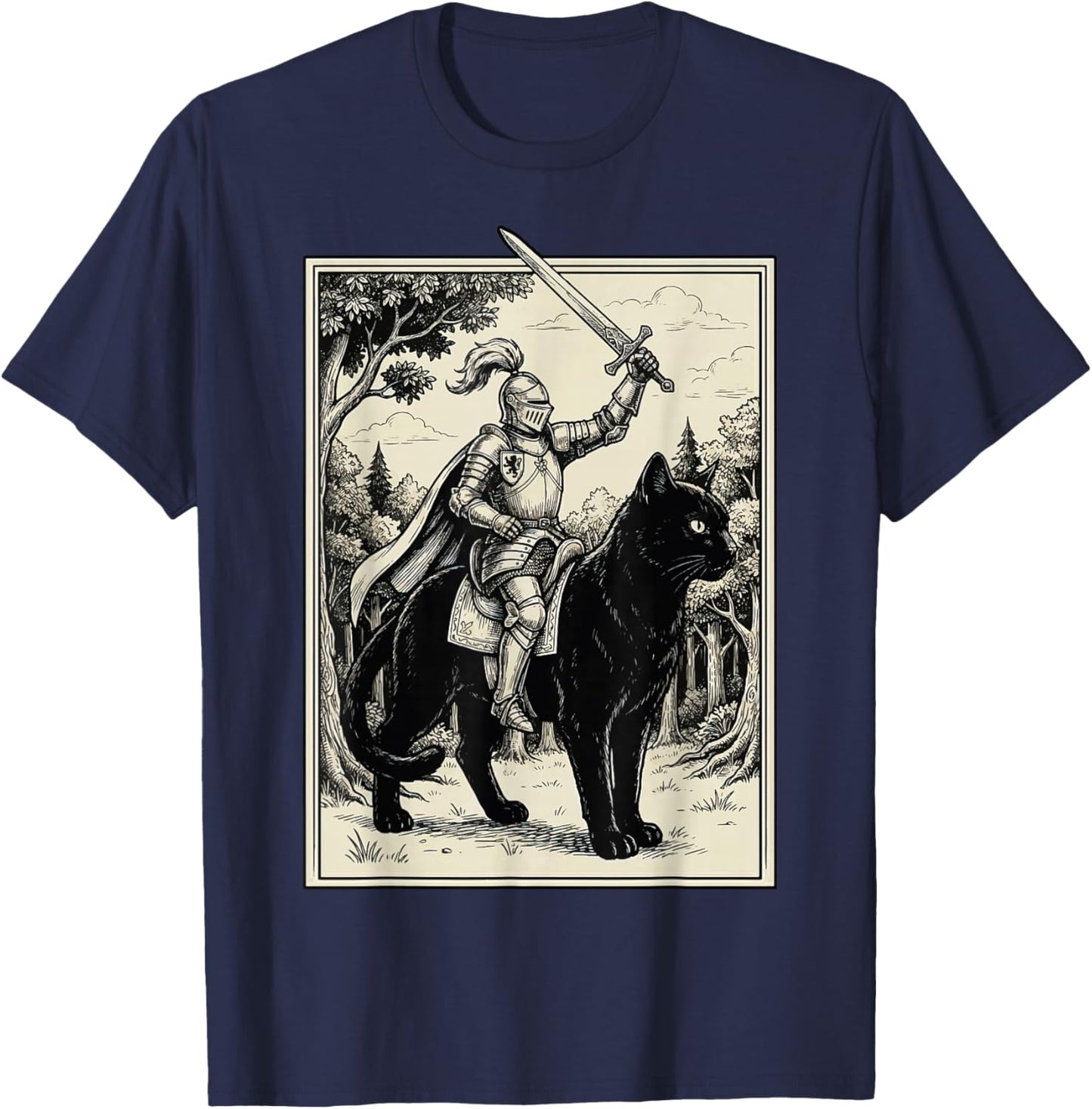 Knight Riding Cat T-Shirt - T-Shirt | Navy