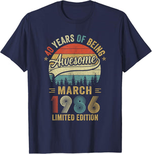 Vintage March 1986 Old 40Th Birthday Men Women T-Shirt - T-Shirt | Navy