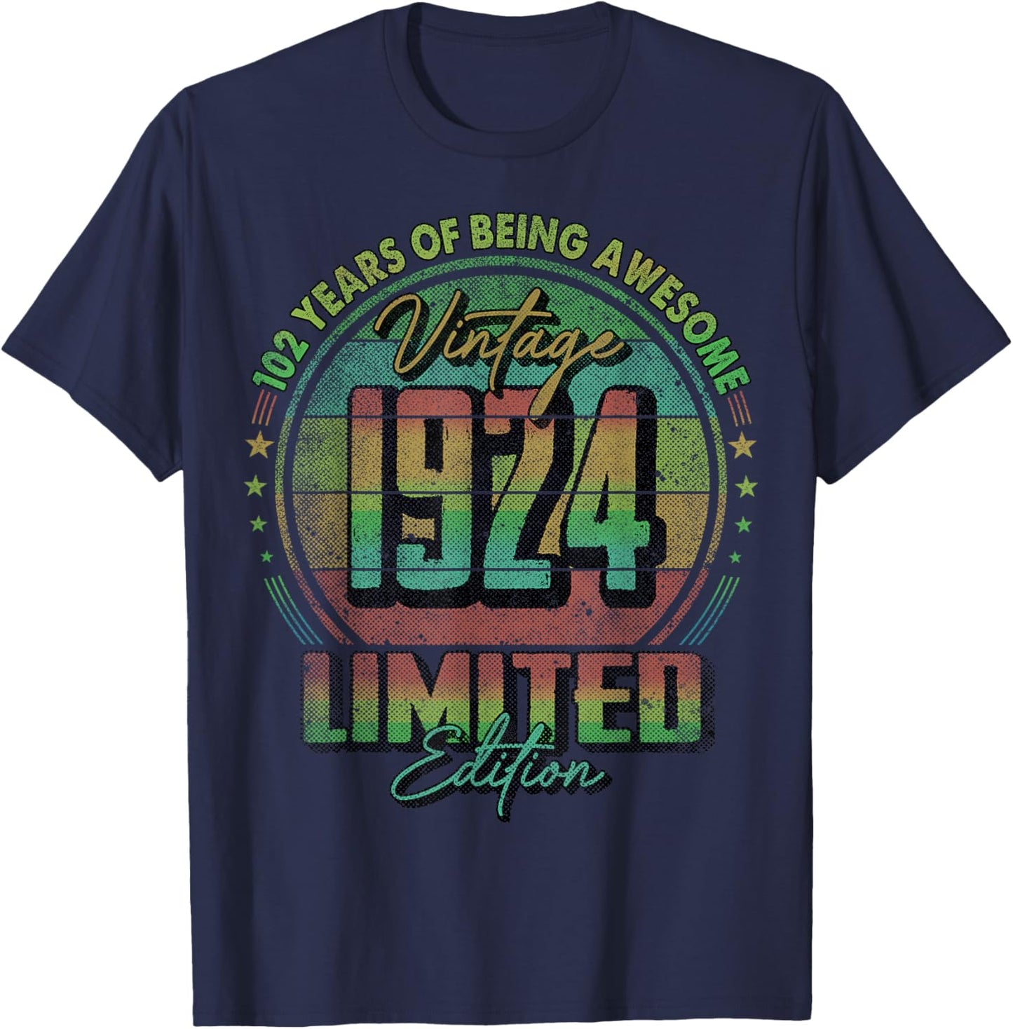 Vintage 1924 Limited Edition 102 Year Old 102nd Birthday T-Shirt - T-Shirt | Navy