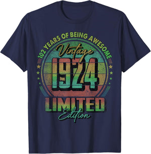 Vintage 1924 Limited Edition 102 Year Old 102nd Birthday T-Shirt - T-Shirt | Navy