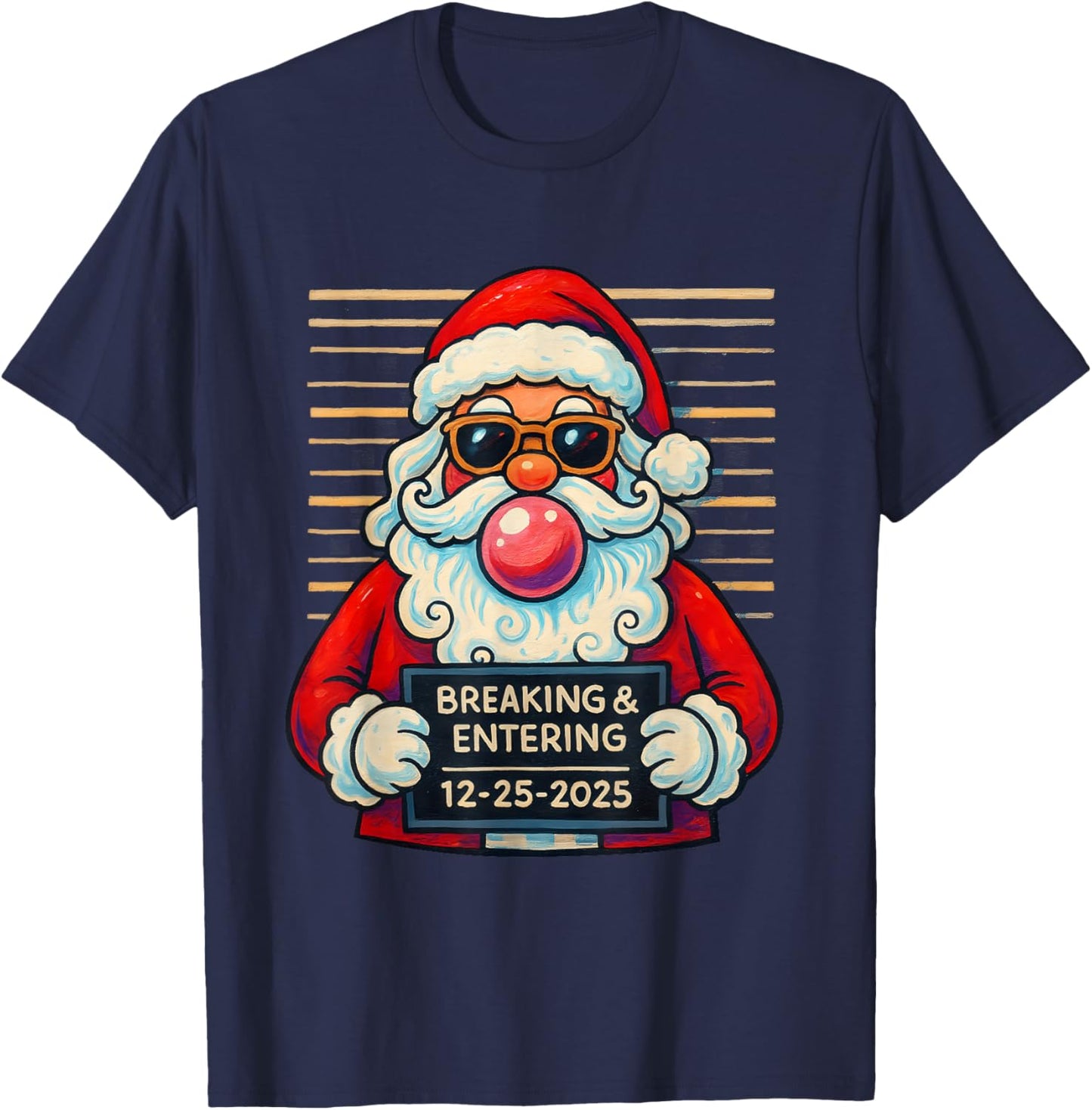 Funny Santa Breaking and Entering Christmas T-Shirt - T-Shirt | Navy