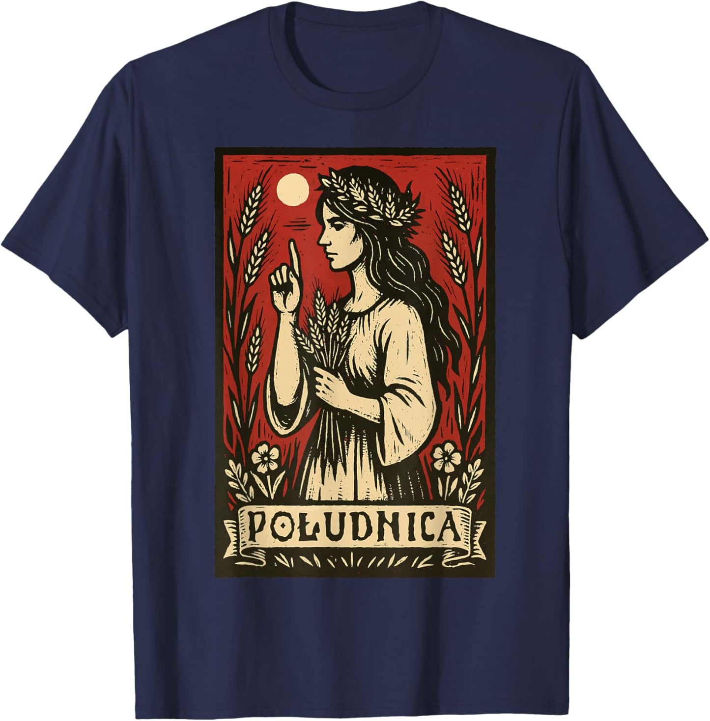 Poludnica Slavic Folk Pagan Myth Witch Art T-Shirt - T-Shirt | Navy
