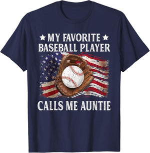My Favorite Baseball Player Calls Me Auntie USA Flag T-Shirt - T-Shirt | Navy