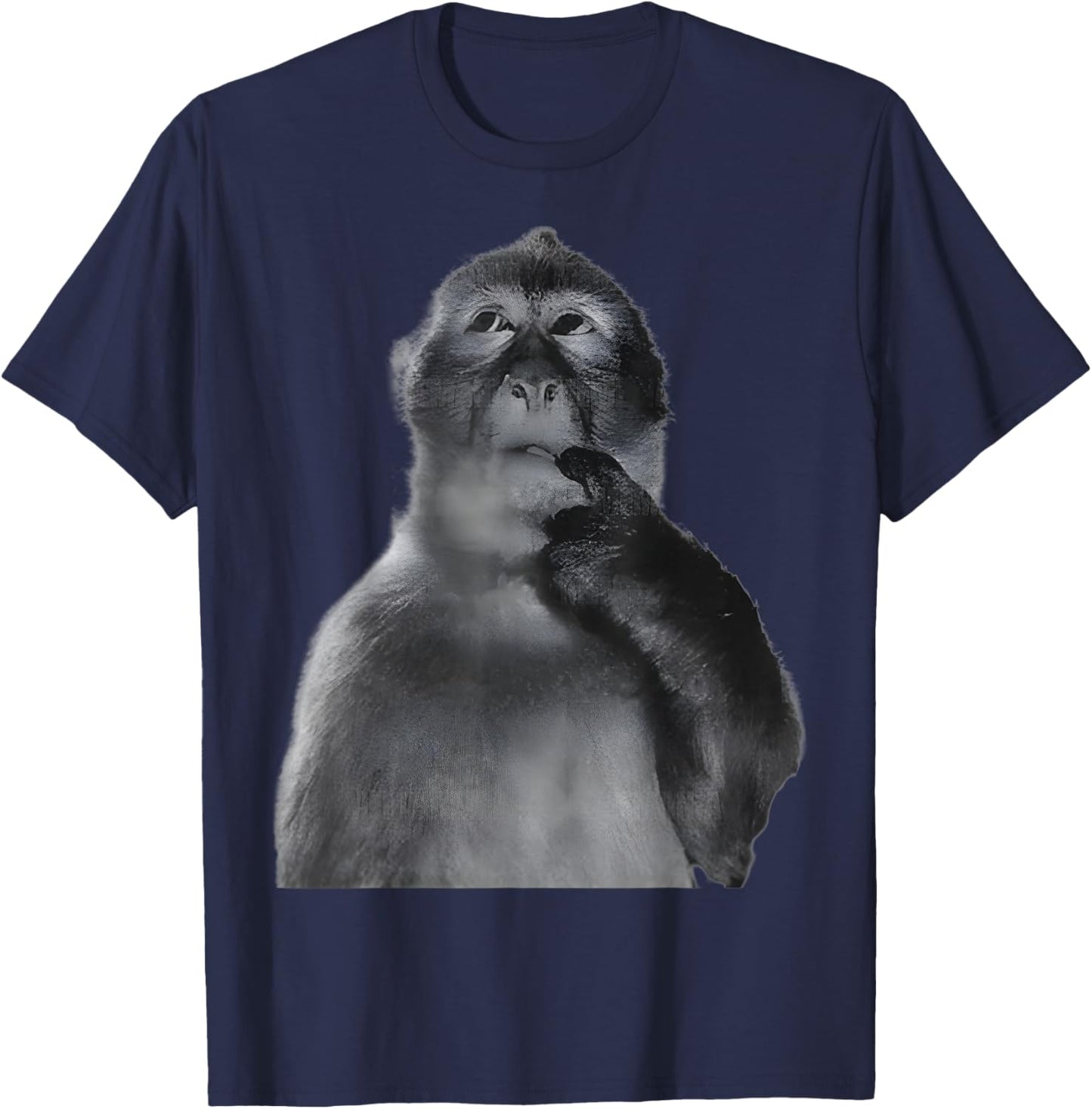 Women Men Kids Funny Monkeys Humor Thinking Monkey Meme T-Shirt - T-Shirt | Navy