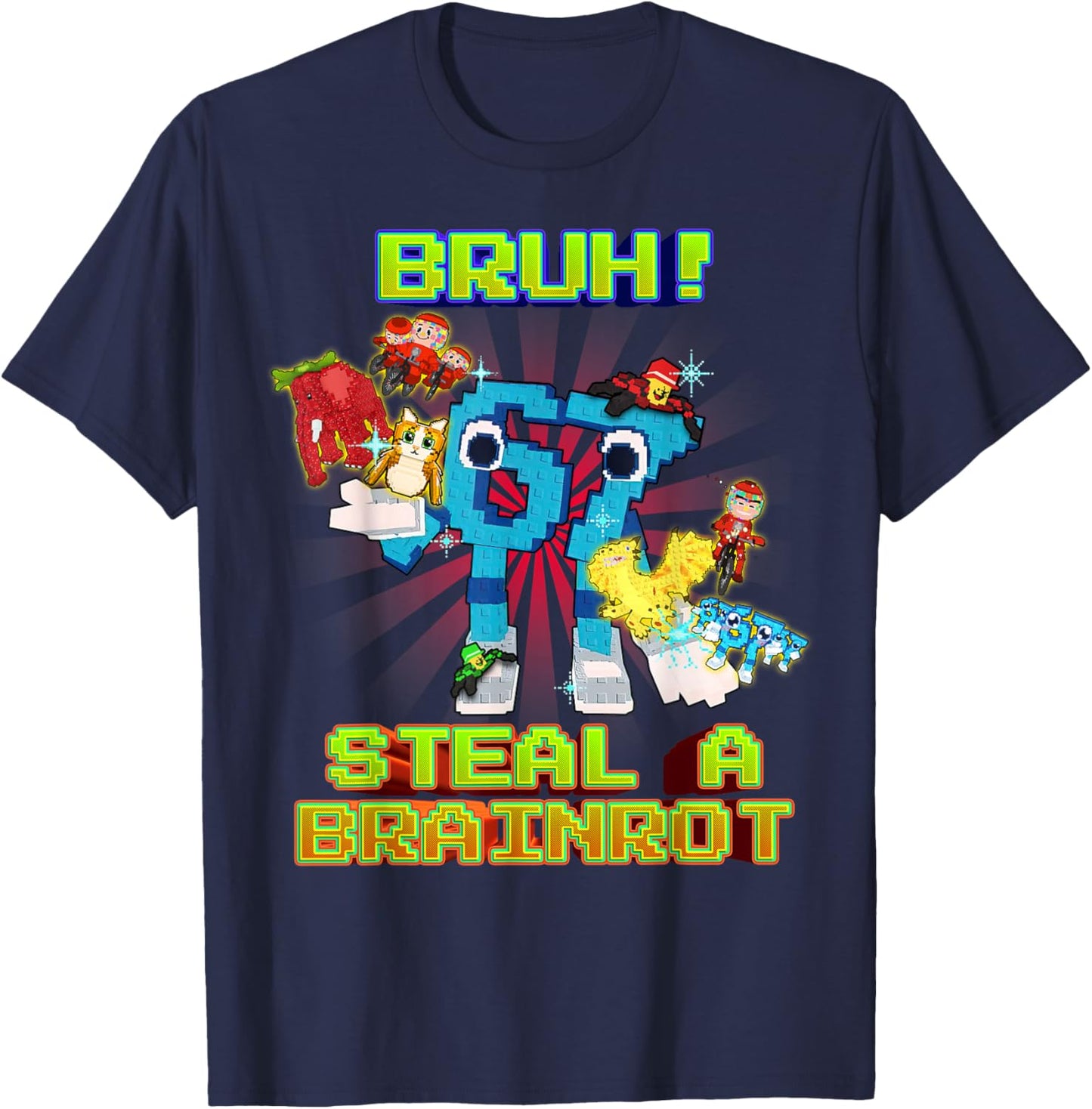 Bruh 67 Six Seven with Every Brainrots for Boys Kids Teens T-Shirt - T-Shirt | Navy