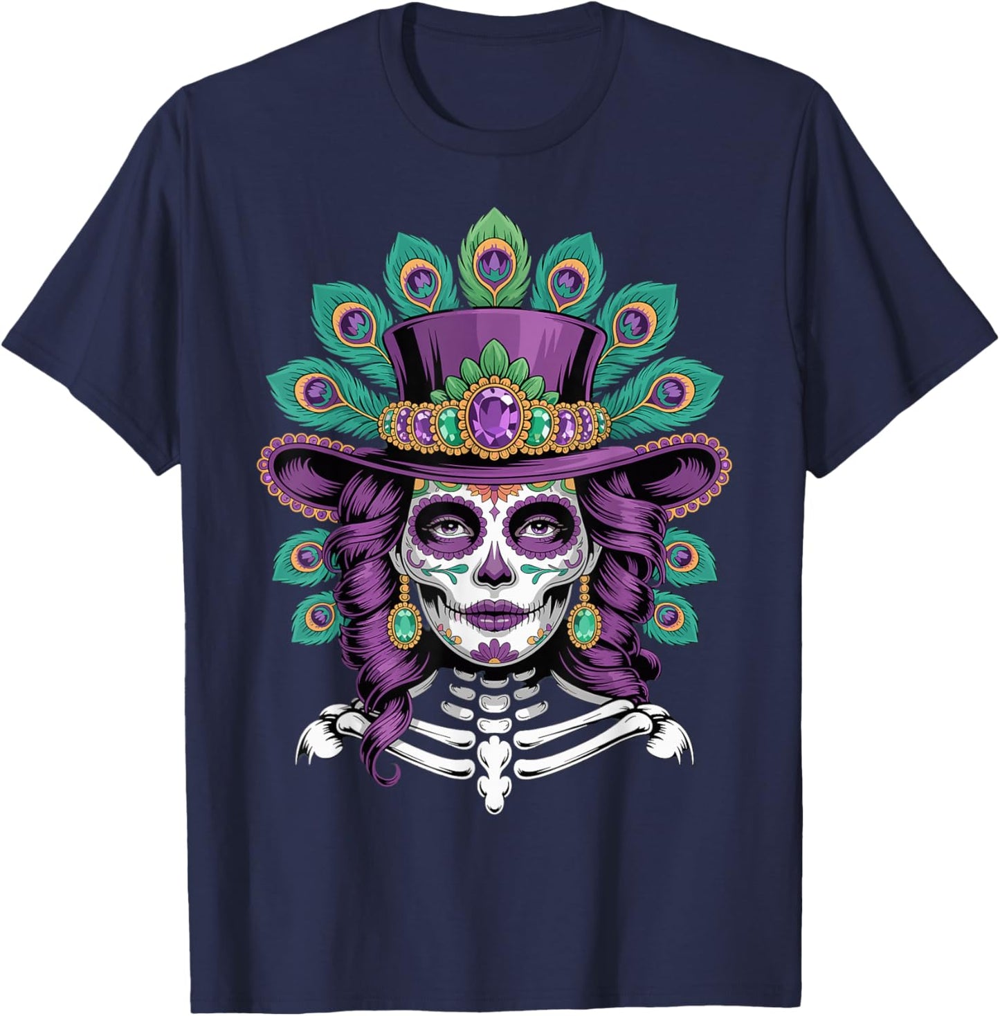 Mardi Gras Sugar Skull Mardi Gras Carnival Party Women Girl T-Shirt - T-Shirt | Navy