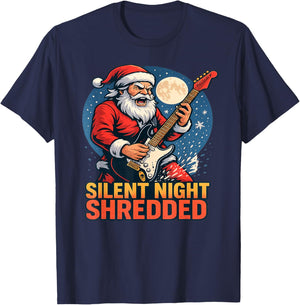 Silent Night Shredded Santa Playing Guitar Christmas T-Shirt - T-Shirt | Navy