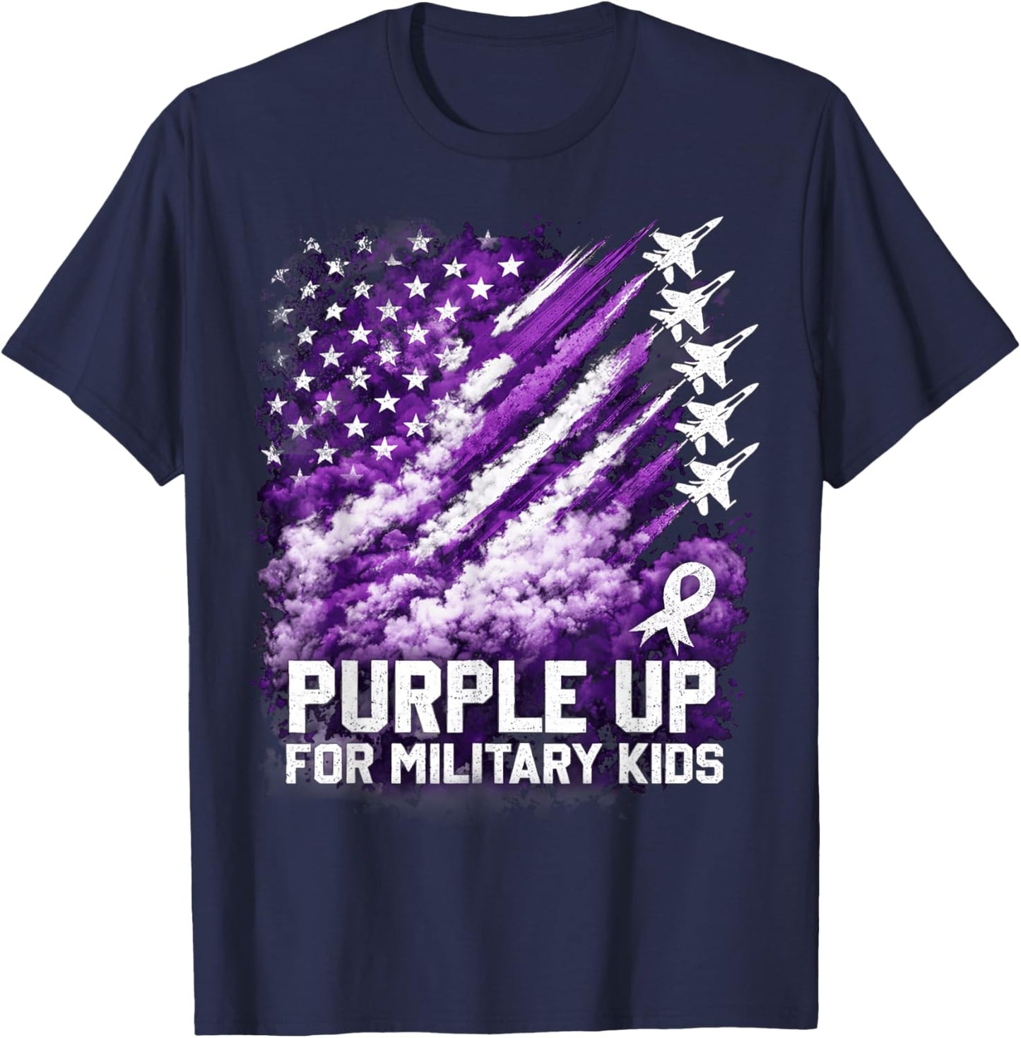 Purple Up Military Kids April Awareness USA Flag T-Shirt - T-Shirt | Navy
