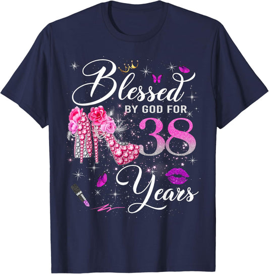 Blessed by God for 38 Years Old Women 38th Birthday Queen T-Shirt - T-Shirt | Navy