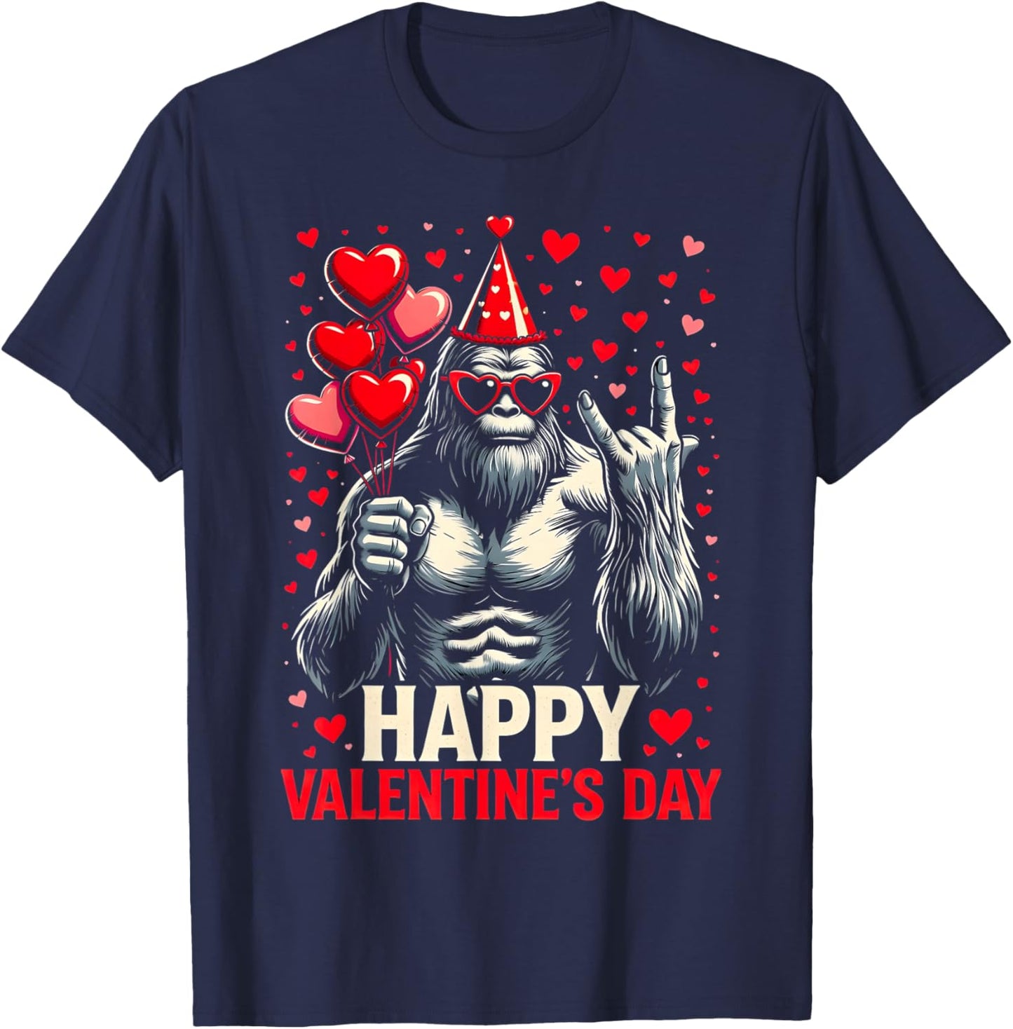 Happy Valentines Day Bigfoot Heart Sunglasses Sasquatch Boys T-Shirt - T-Shirt | Navy