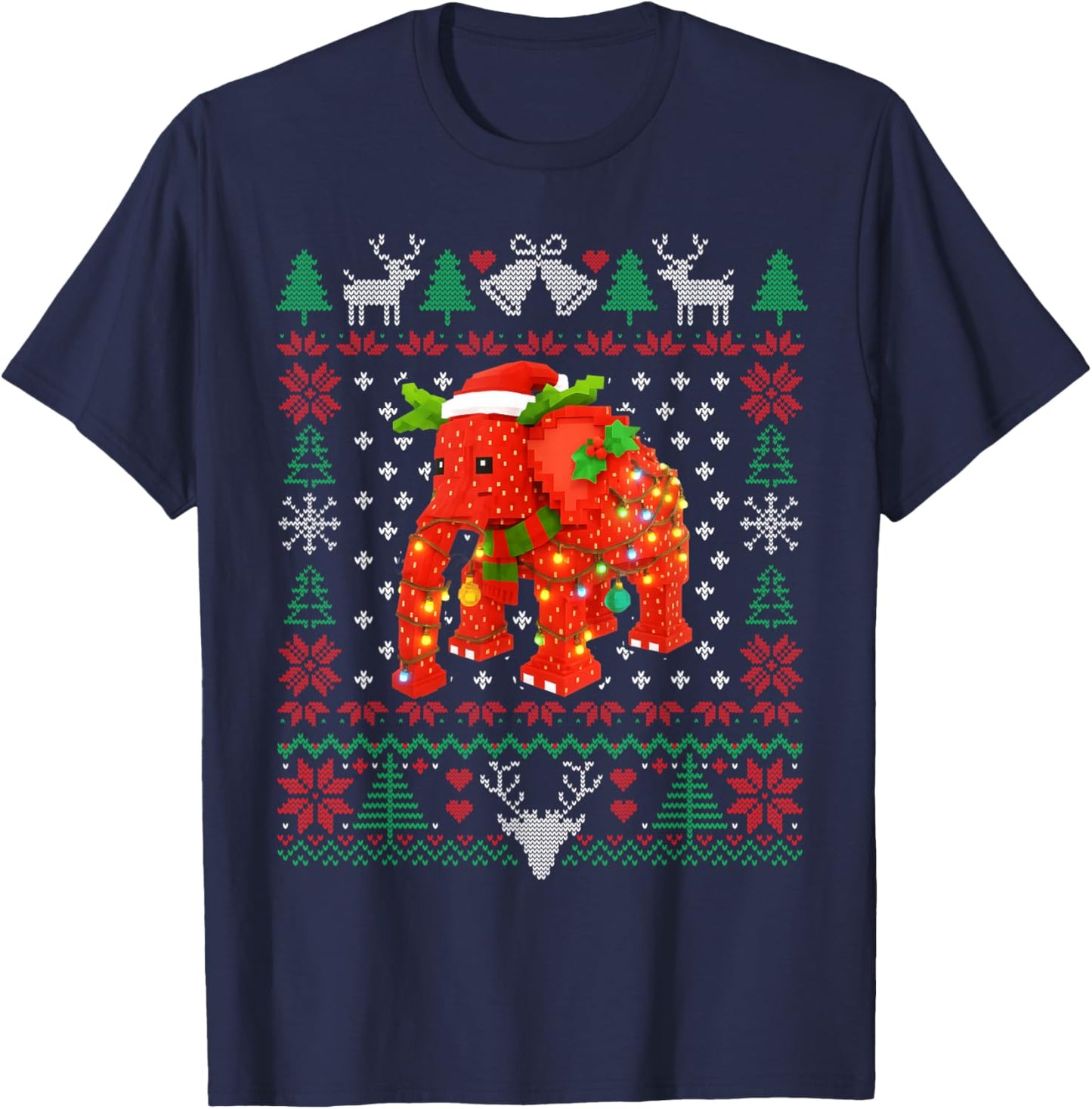 Funny Strawberry Elephant Brainrot Christmas Ugly Sweater T-Shirt - T-Shirt | Navy