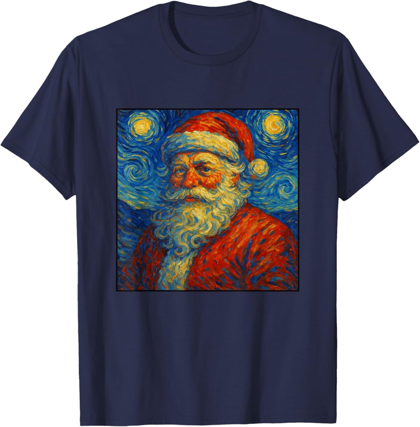 Santa Claus Starry Night Van Gogh Christmas Art Xmas Parody T-Shirt - T-Shirt | Navy