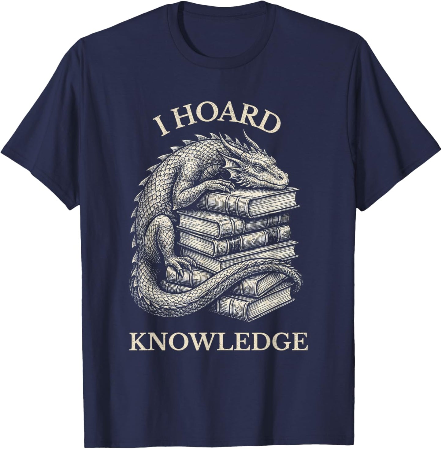 Vintage Dragons & Books Dark Academia Funny Librarian Gift T-Shirt - T-Shirt | Navy