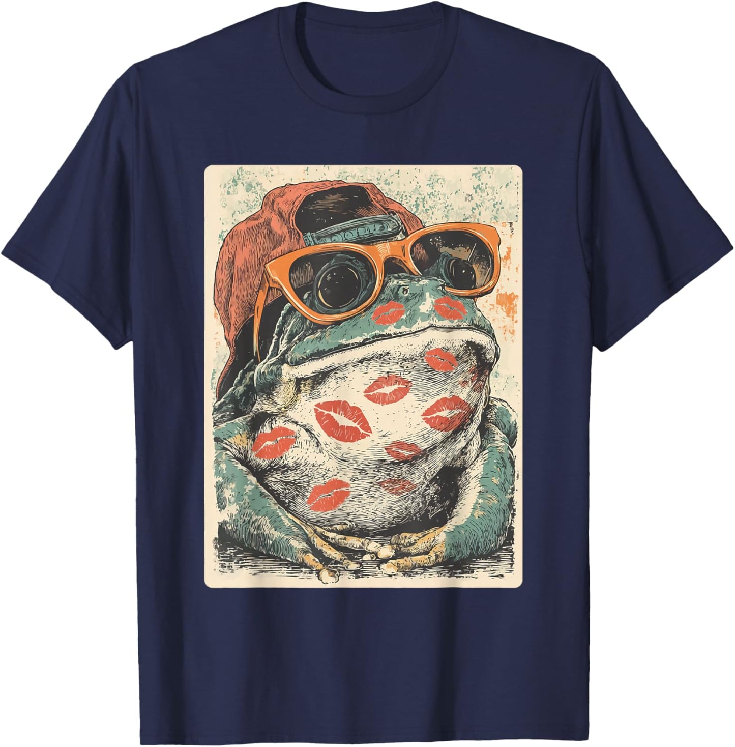 Romantic Frog with Sunglasses Kisses Valentine's Day Animal T-Shirt - T-Shirt | Navy