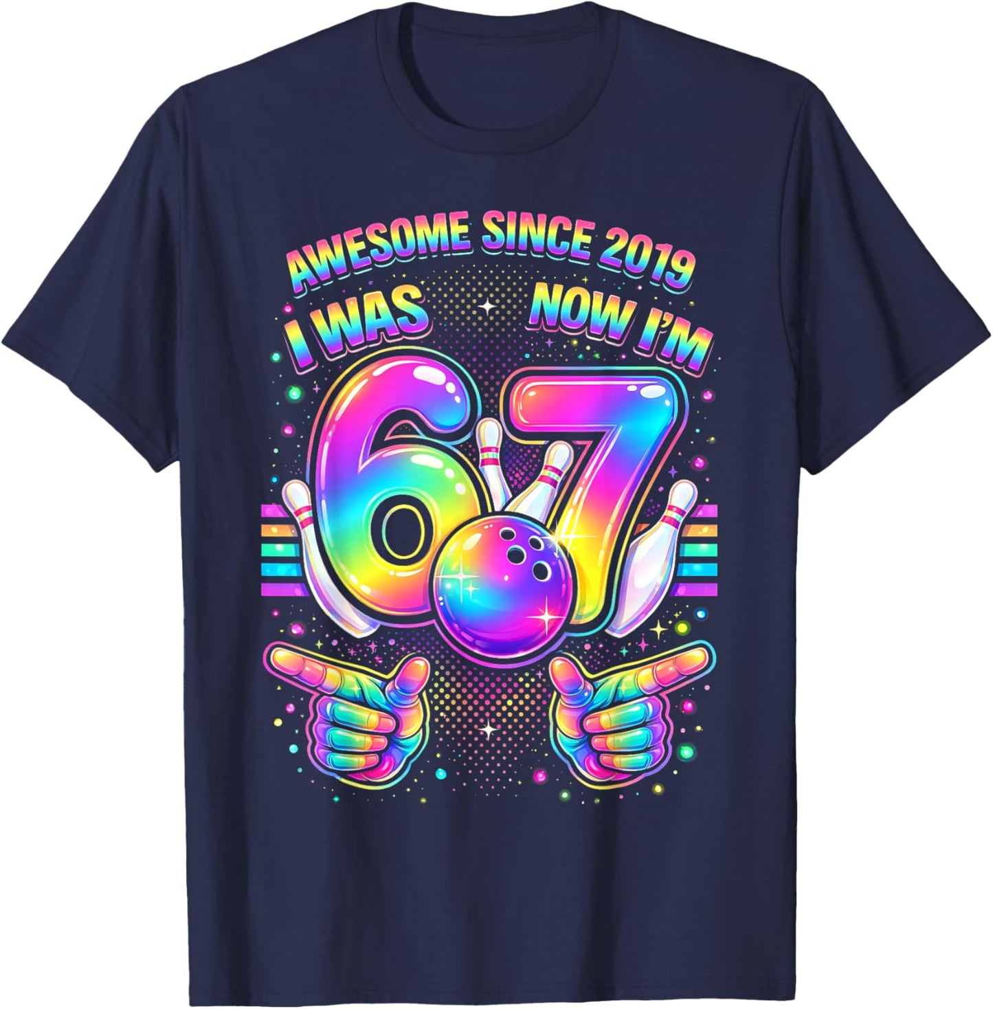 I was 6 Now I’m 7 Bowling Birthday Party 7th Birthday T-Shirt - T-Shirt | Navy