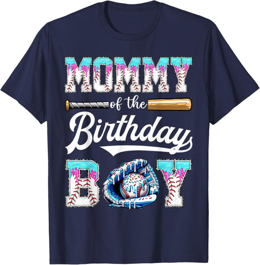 Mommy of The Birthday Boy Baseball Ice Cream Drip Matching T-Shirt - T-Shirt | Navy