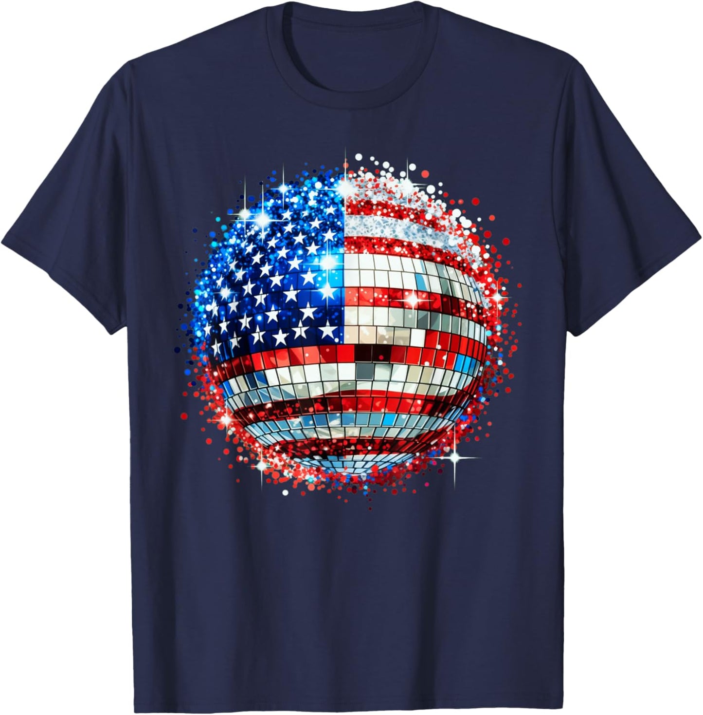 American Flag Disco Ball Patriotic Celebration T-Shirt - T-Shirt | Navy