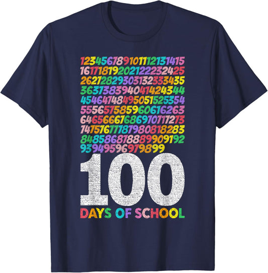 100 Days of School Boys Girls Kids Math Teacher Kindergarten T-Shirt - T-Shirt | Navy