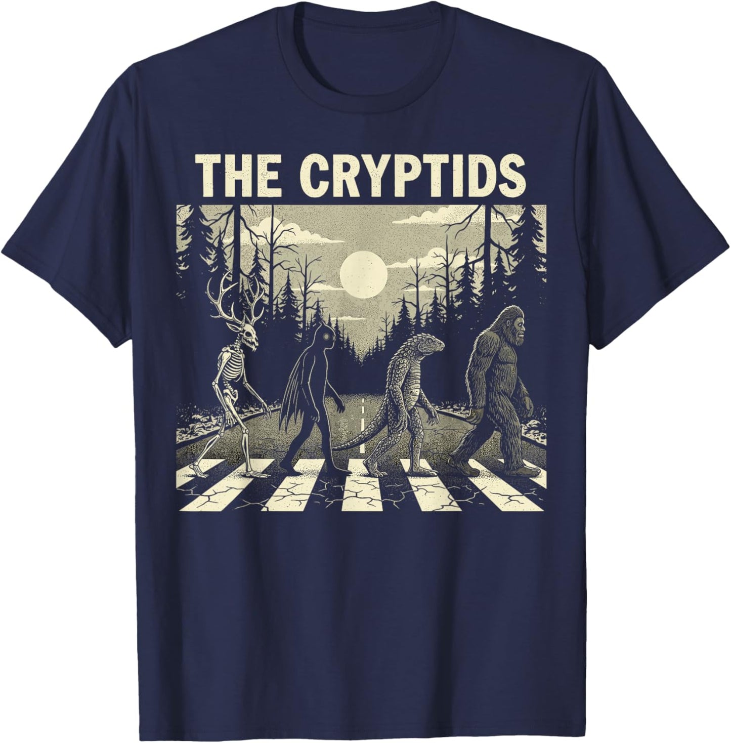 The Cryptids Funny Mythical Bigfoot Mothman Graphic T-Shirt - T-Shirt | Navy
