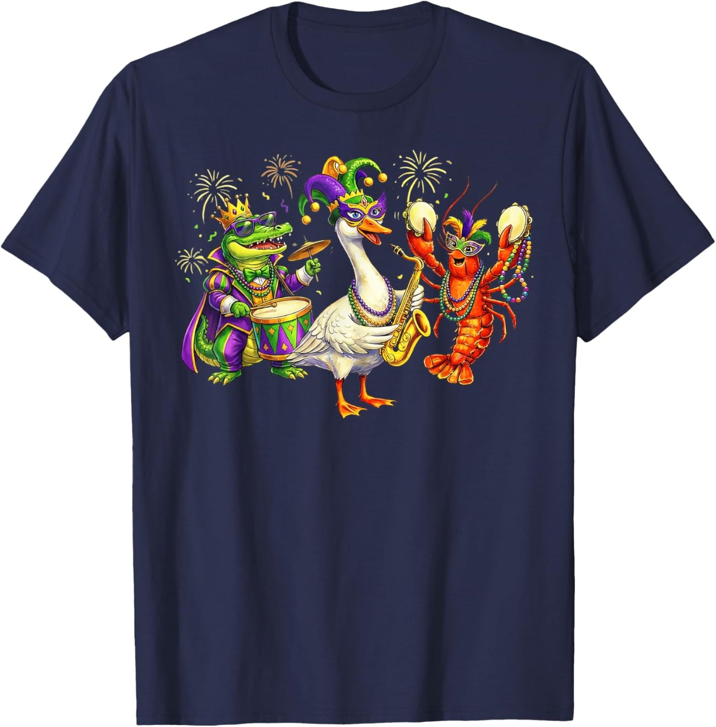 ABC Alligator Brown Pelican Crawfish Louisiana Mardi Gras T-Shirt - T-Shirt | Navy