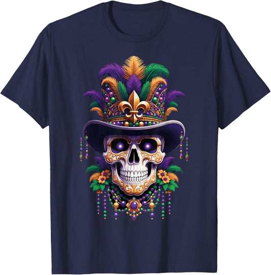 Mardi Gras Costume Sugar Skull Carnival Halloween Party T-Shirt - T-Shirt | Navy