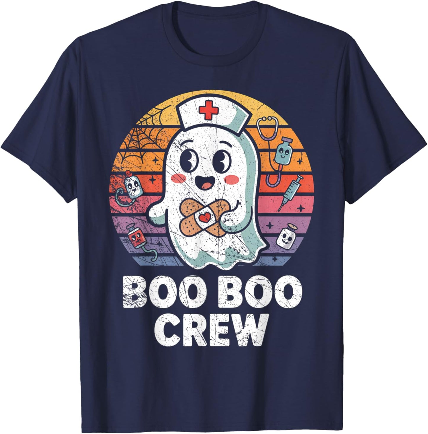 Vintage Retro Boo Boo Crew Nurse Halloween Nurses T-Shirt - T-Shirt | Navy