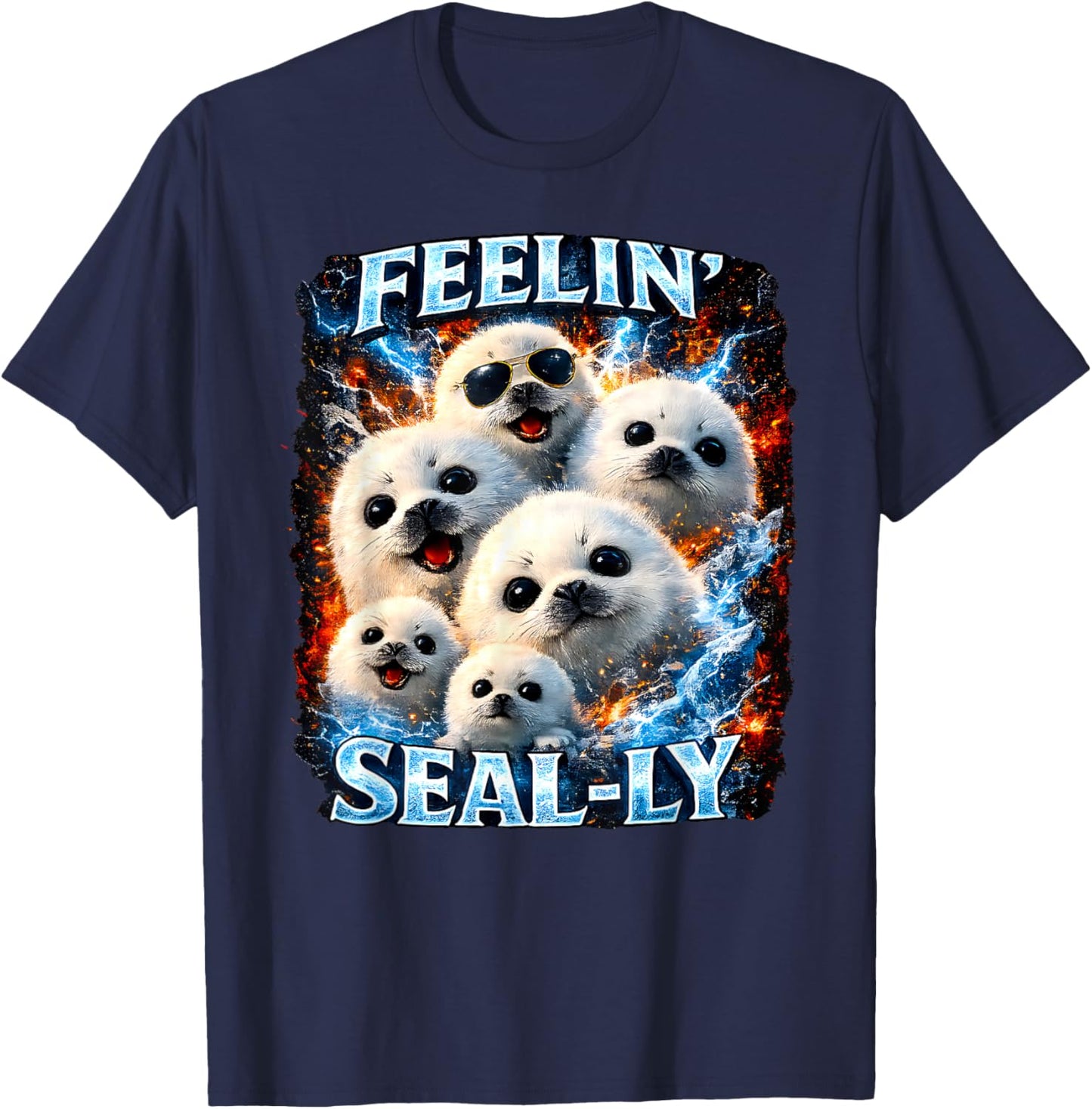 Feelin Seally Harp Seal Pup Bootleg Meme T-Shirt - T-Shirt | Navy