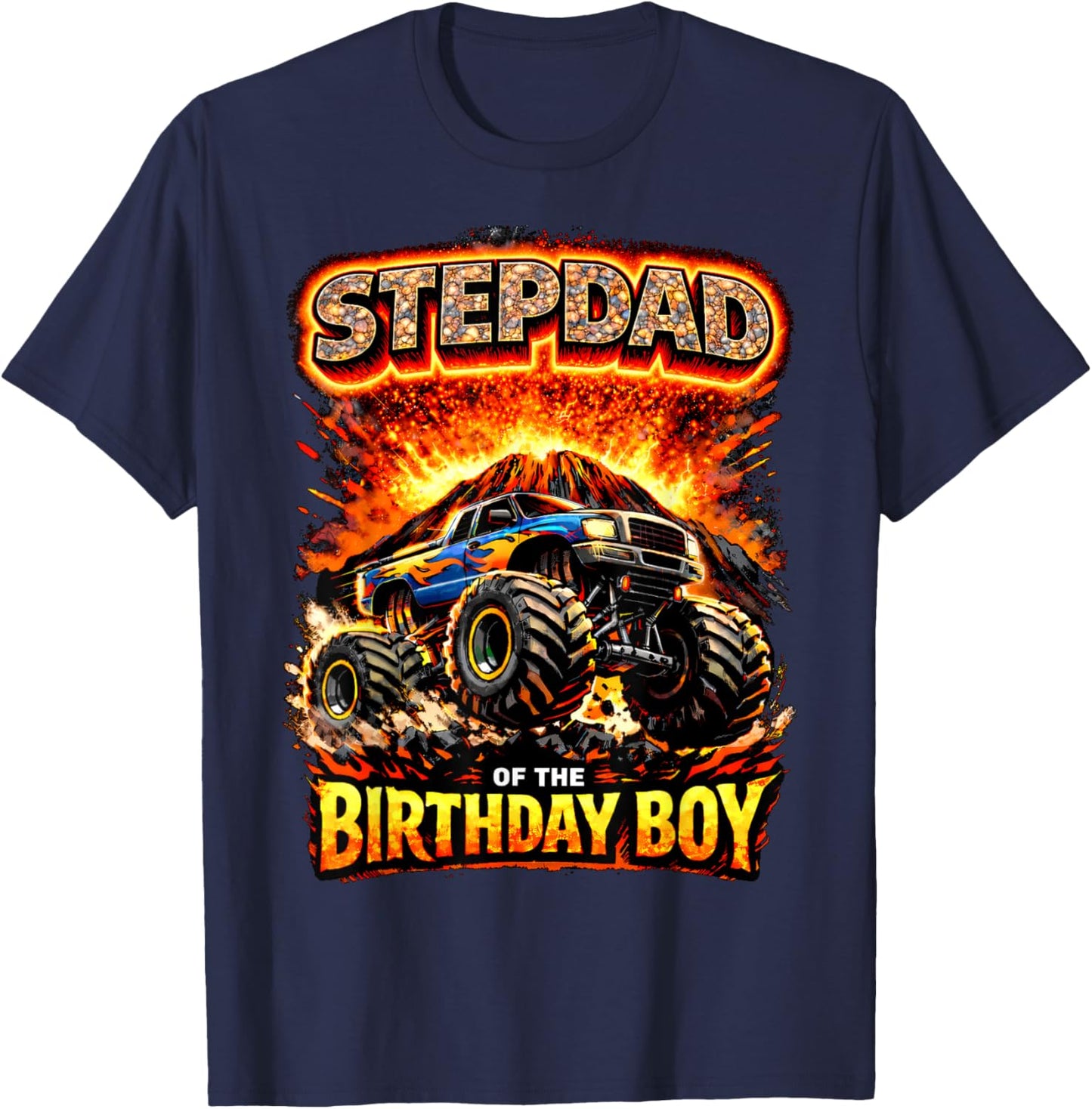 Stepdad of the Birthday Boy Monster Truck Birthday Novelty T-Shirt - T-Shirt | Navy