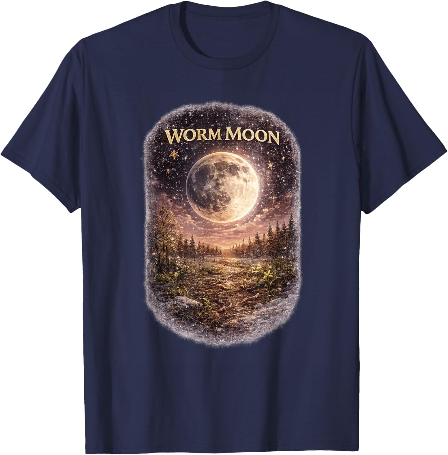 Worm Moon Spring Renewal Lunar Nature Symbolic Art T-Shirt - T-Shirt | Navy