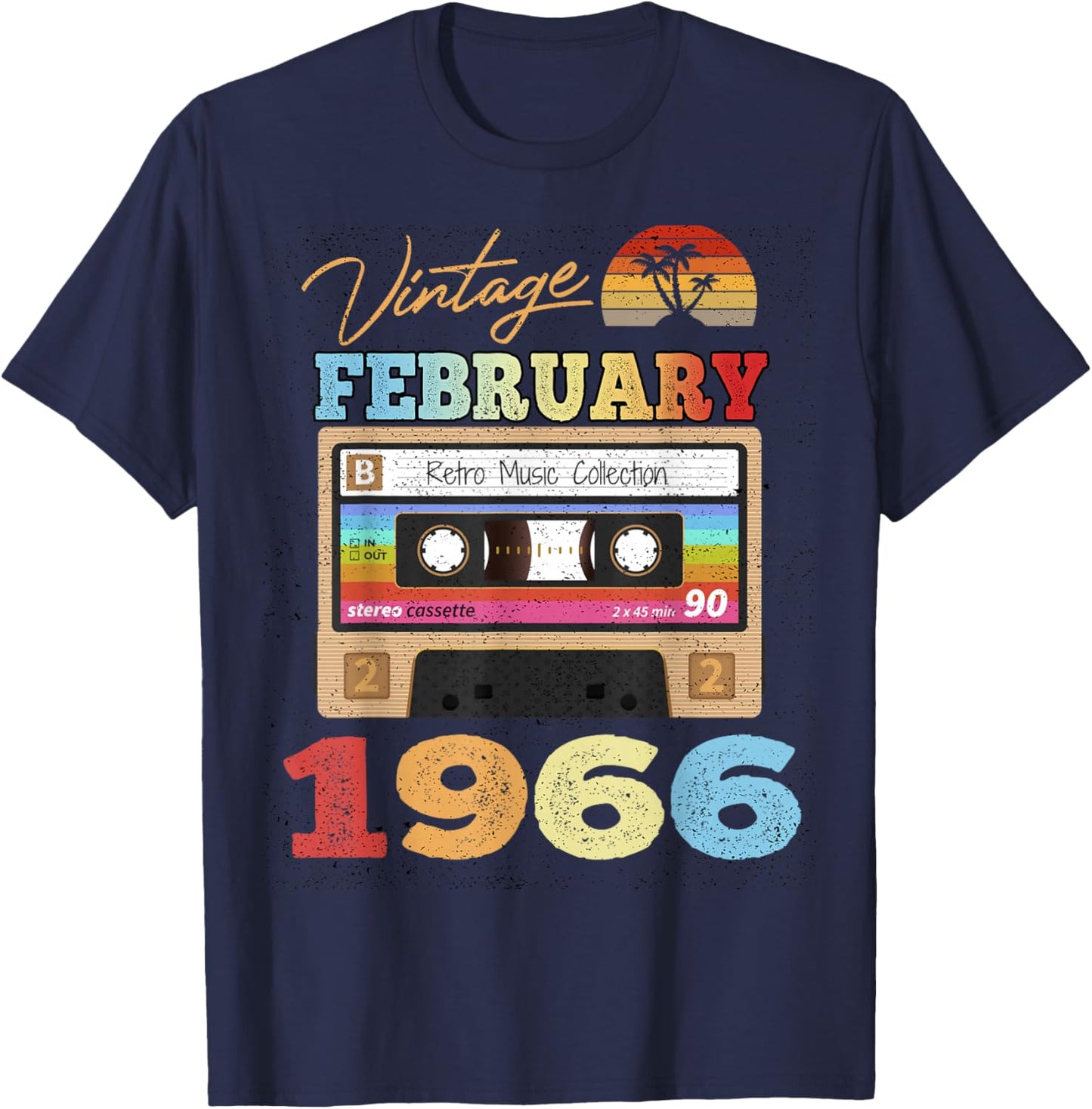 60th Birthday Gift Vintage Retro February 1966 60 Years Old T-Shirt - T-Shirt | Navy