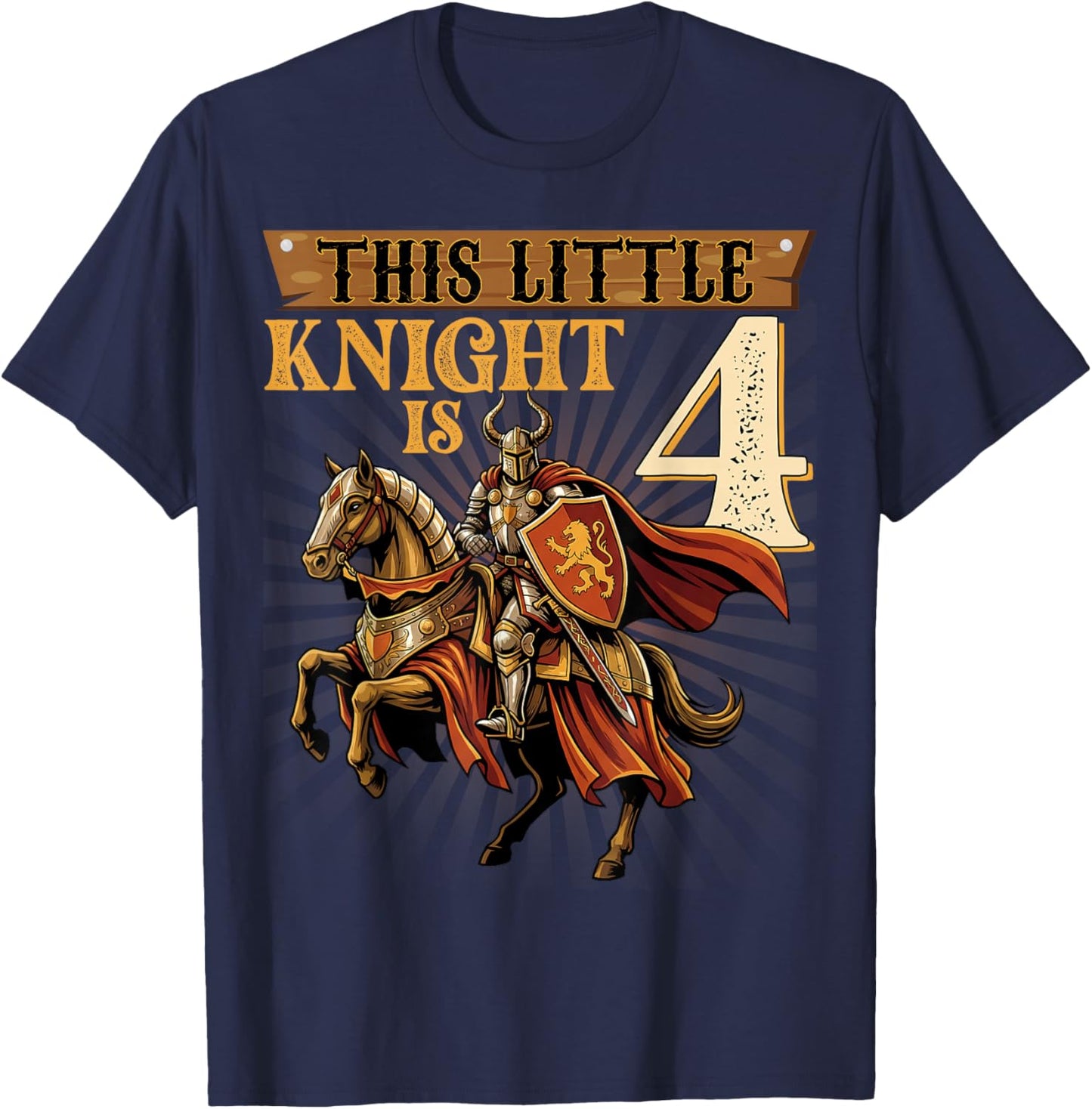 Knight Birthday 4 Years Old Boys 4th Knight Birthday Party T-Shirt - T-Shirt | Navy
