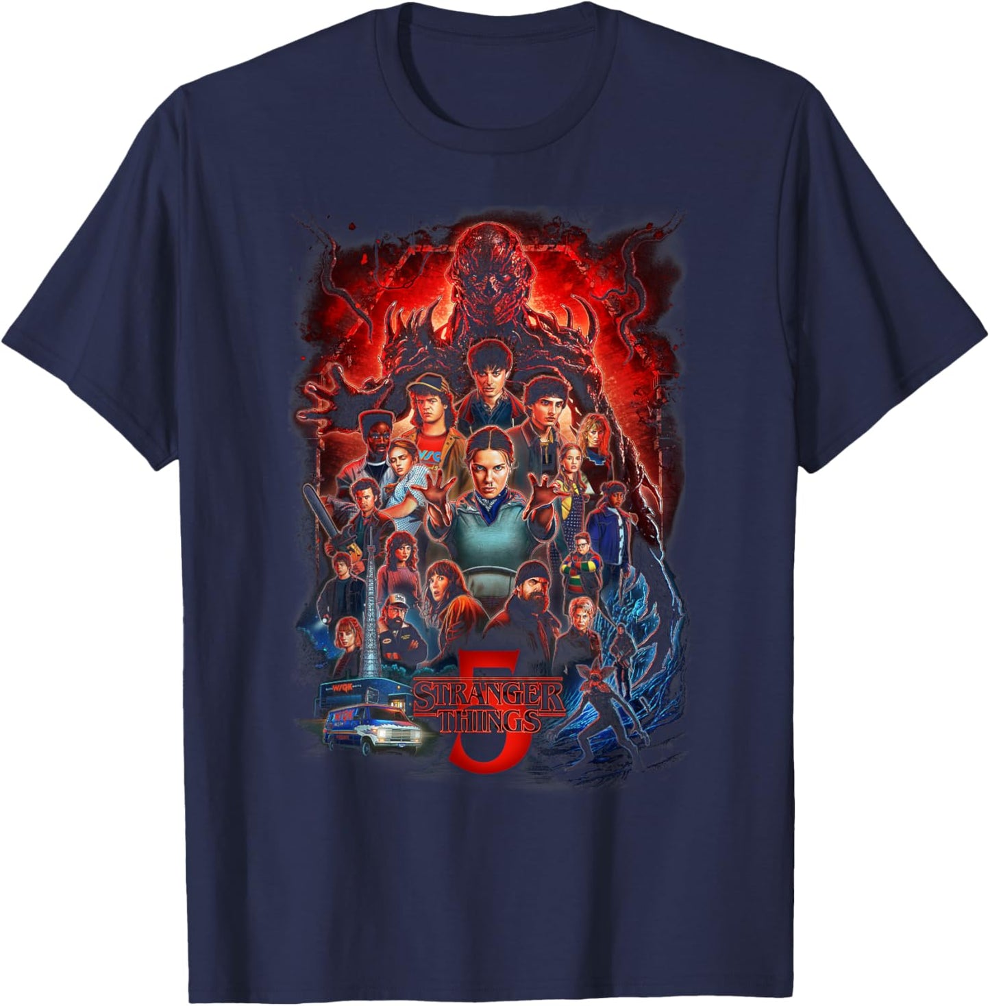 Stranger Things Season 5 Complete Cast Heros Villans Poster T-Shirt - T-Shirt | Navy