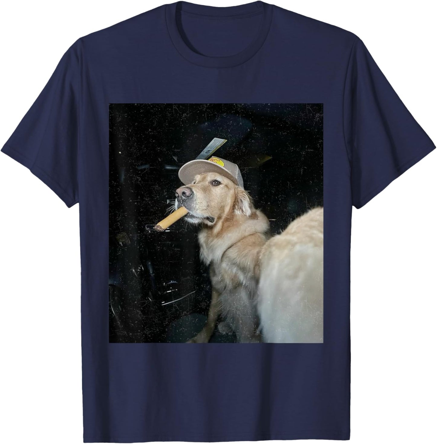 Dog Smoking Cigarette Funny Golden Meme T-Shirt - T-Shirt | Navy