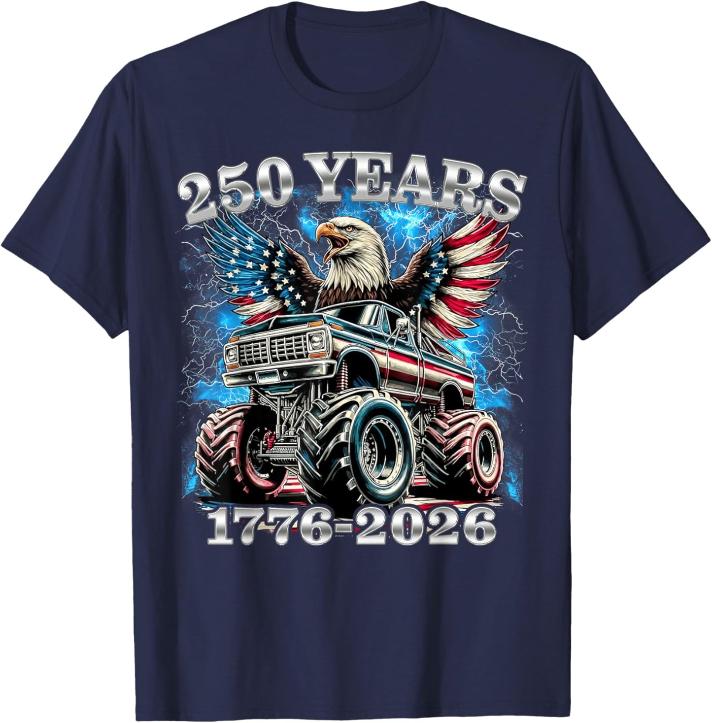USA 250 Years 1776-2026 Monster Truck Eagle Flag Boys T-Shirt - T-Shirt | Navy