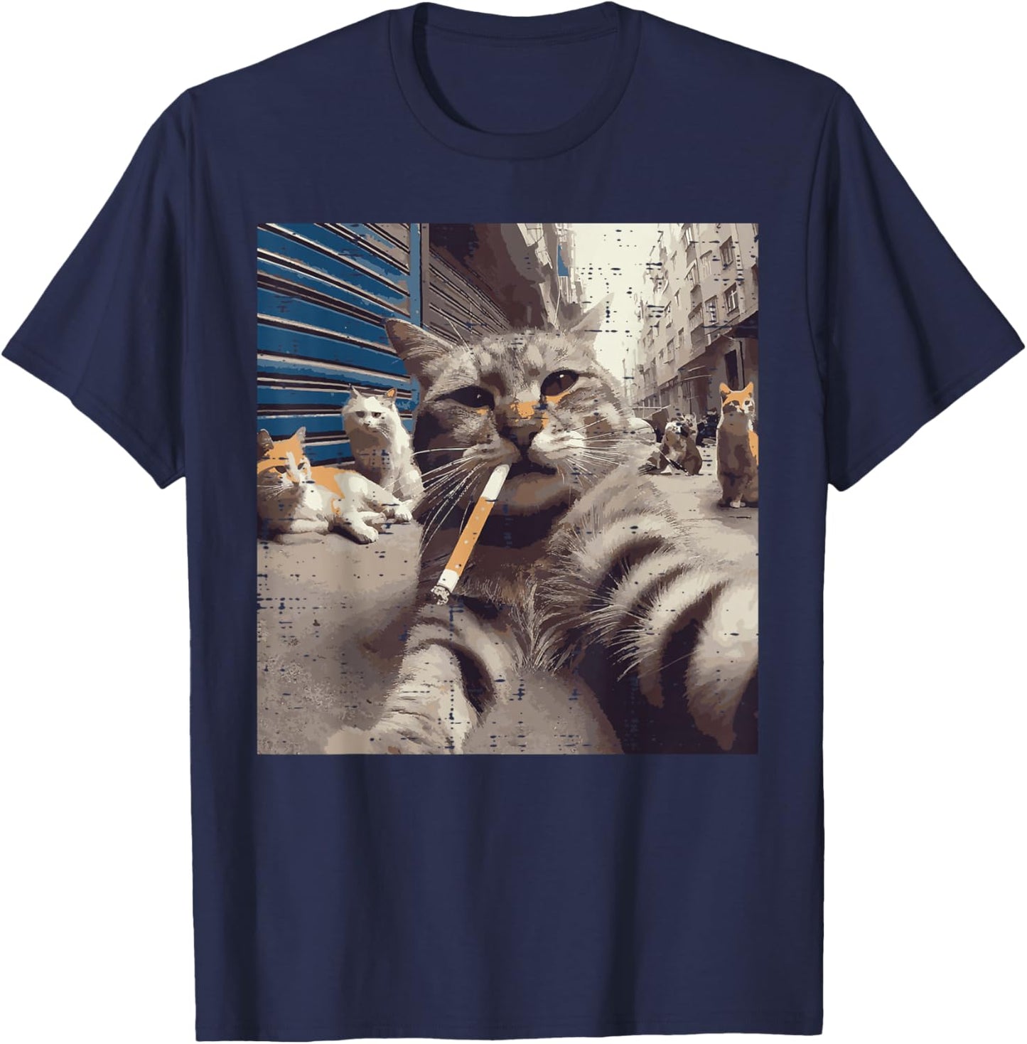 Cat Gangster Street Cats Selfie Funny Meme Humor Men Women T-Shirt - T-Shirt | Navy