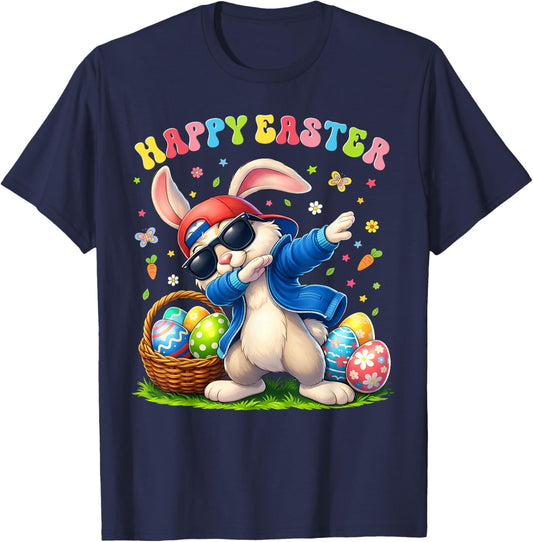 Happy Easter Day Funny Dabbing Rabbit Eggs Boy Girl Kid T-Shirt - T-Shirt | Navy