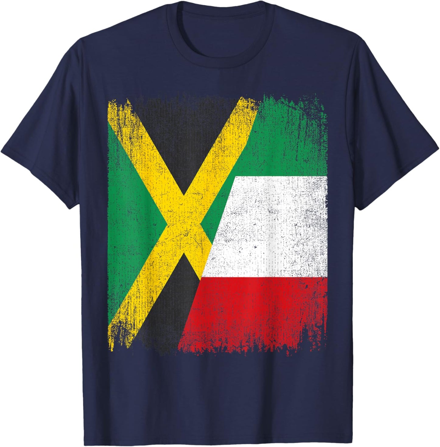 Half Jamaica Italy Flag Jamaican Italian Pride Roots T-Shirt - T-Shirt | Navy